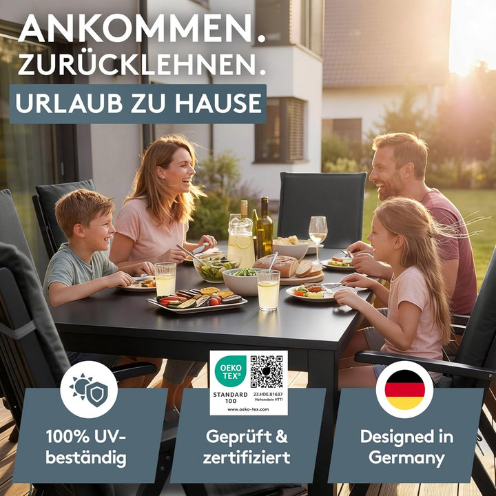 LILENO HOME Gartenstuhl Auflagen [2er Set - Hochlehner] in Anthrazit - Bequeme Liegen als Sitzauflag