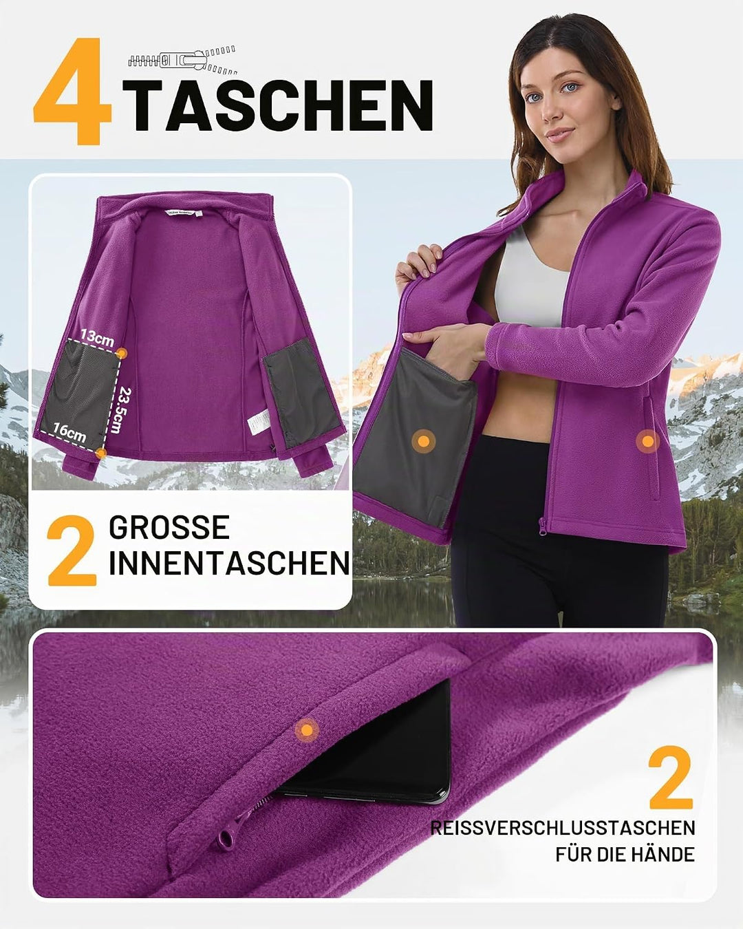 Outdoor Ventures Damen Fleecejacke mit Durchgehendem Reissverschluss Stehkragen Frauen Leichte Fleec