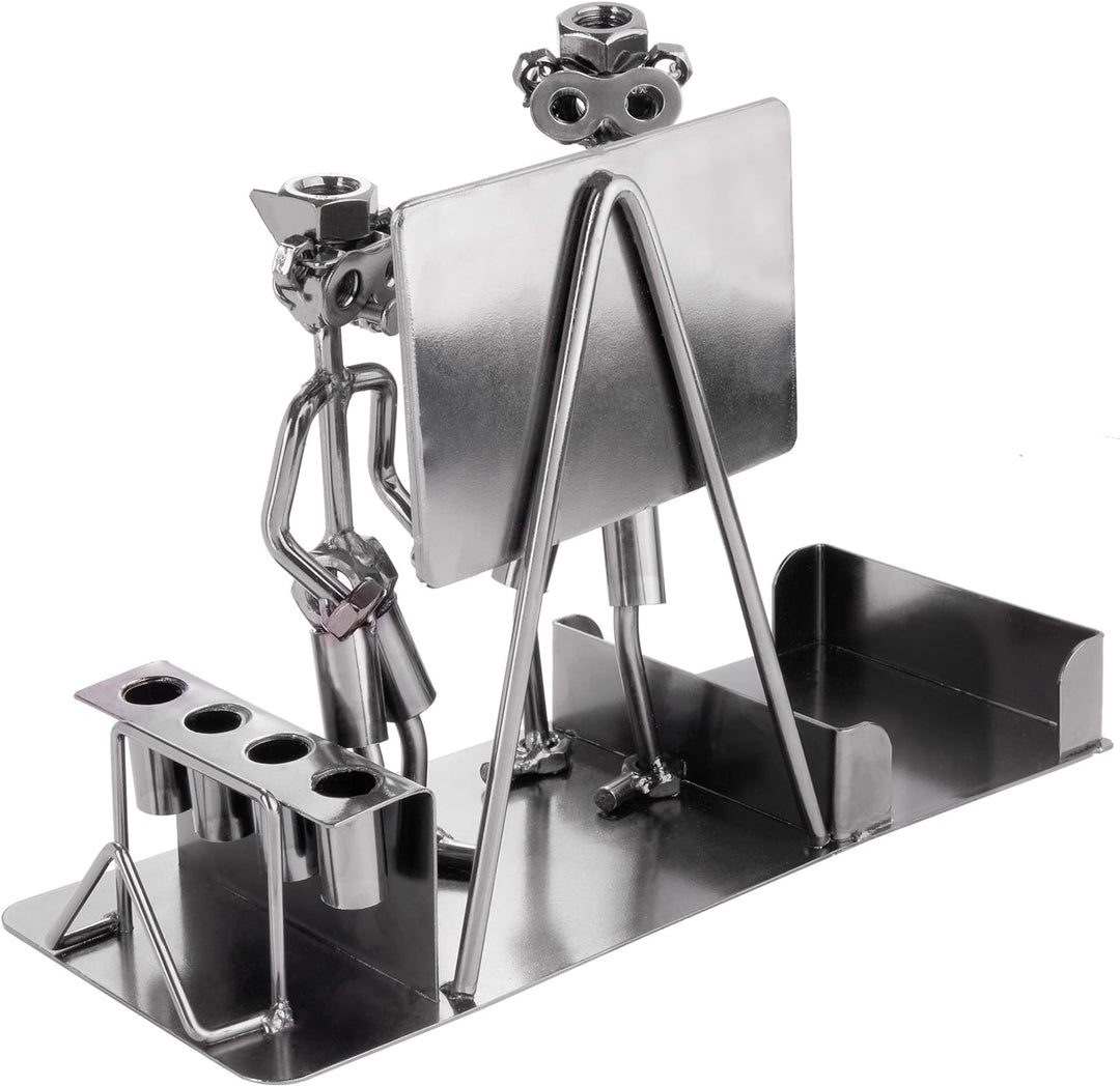 BRUBAKER Schraubenmännchen Lehrer mit Stiftehalter - Handarbeit Eisenfigur Schule Metallmännchen mit