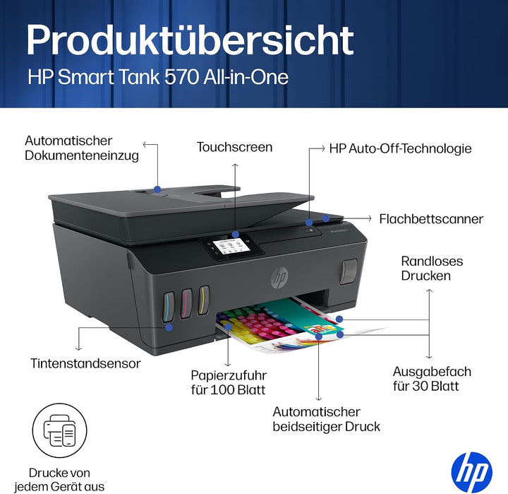 HP Smart Tank Plus 570 Multifunktionsdrucker (Drucker, Scanner, Kopierer, WLAN, AirPrint, 3-in-1, in