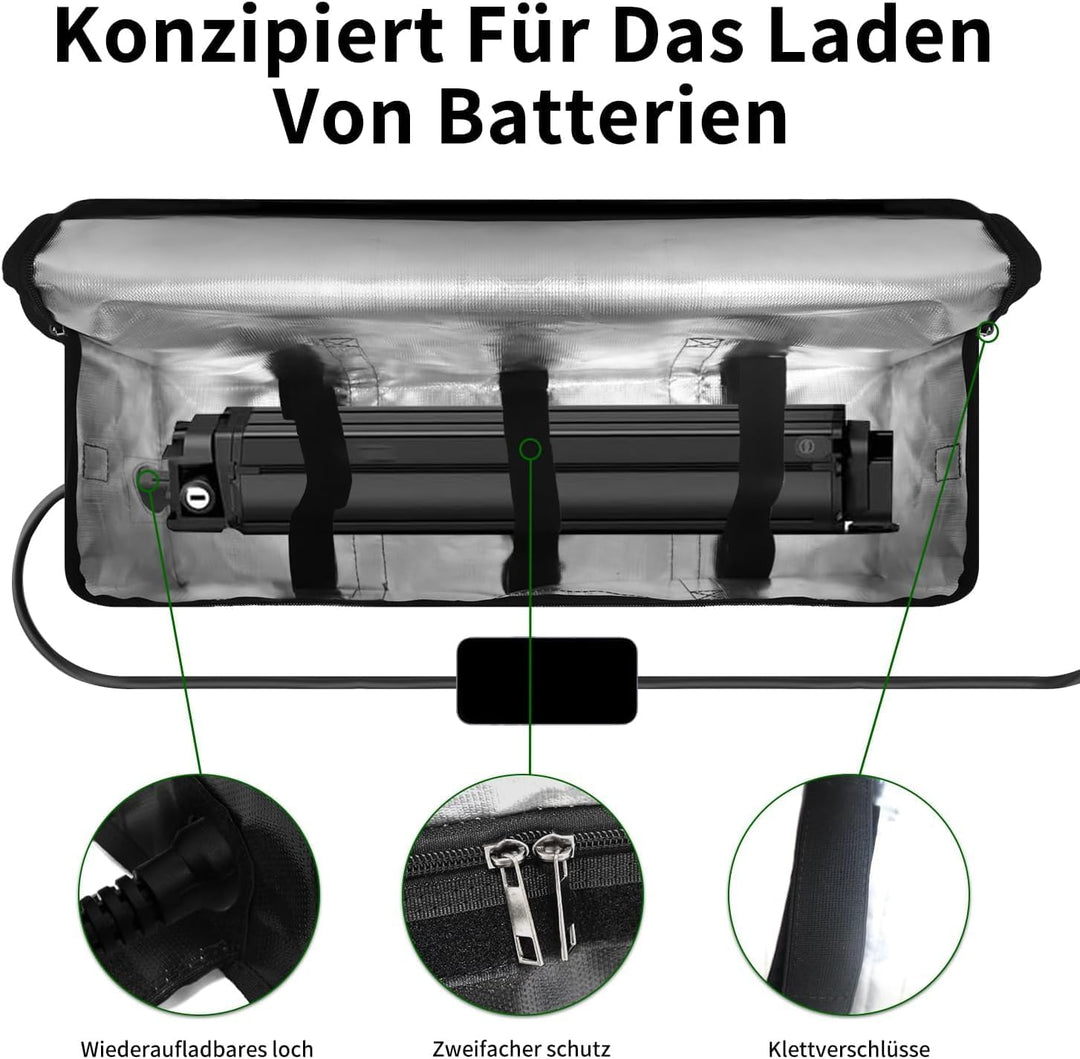 Zeldko Ebike Akku Tasche, Wasserdicht und Explosionssicher, 8-Schichten Brandschutz Feuerfeste Tasch