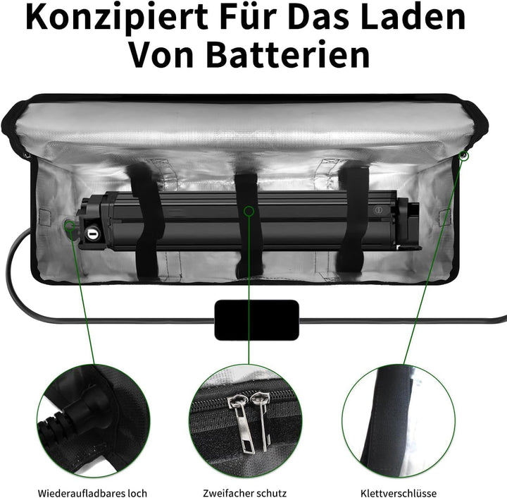 Zeldko Ebike Akku Tasche, Wasserdicht und Explosionssicher, 8-Schichten Brandschutz Feuerfeste Tasch