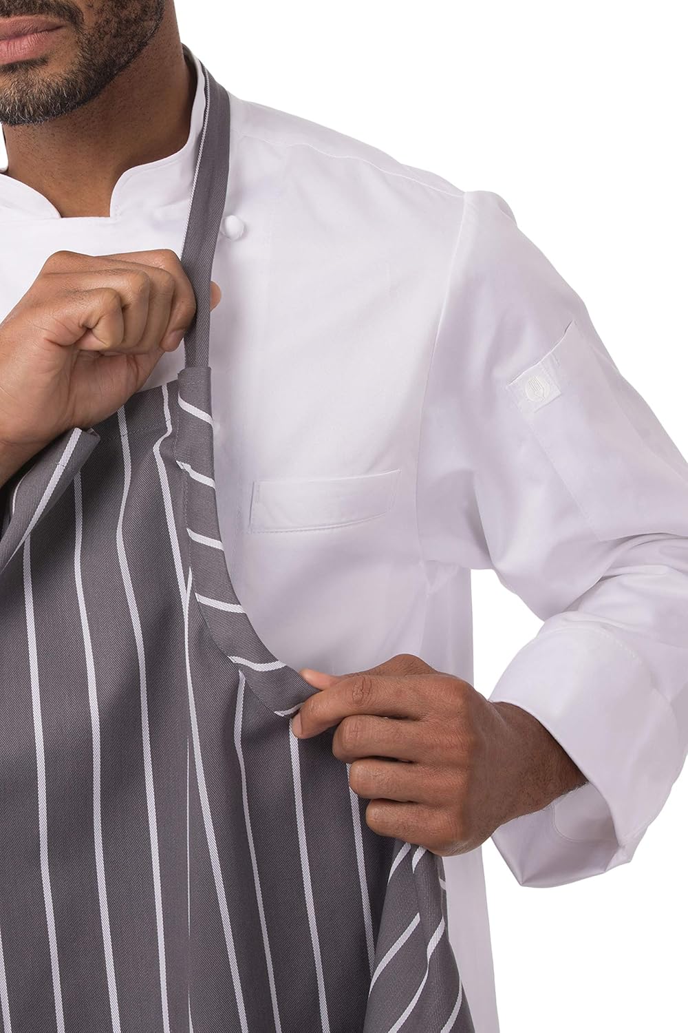 Chef Works Herren A100-BCS English Chef Schürze schwarz Kreide gestreift, Grau mit weissen Streifen,