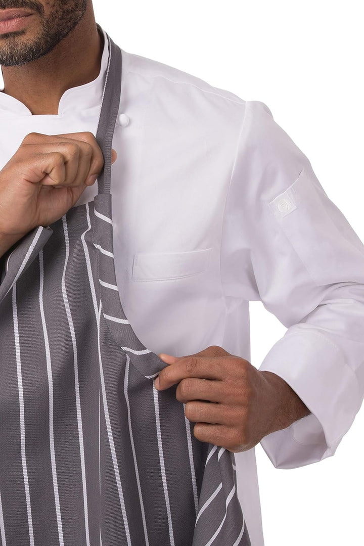 Chef Works Herren A100-BCS English Chef Schürze schwarz Kreide gestreift, Grau mit weissen Streifen,