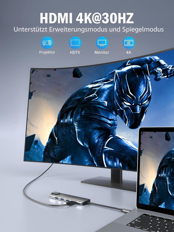 Docking Station USB C, Lemorele USB C Hub 9 in 1 Aluminiumgehäuse mit 1 Gbps Ethernet, 4K HDMI, 100W