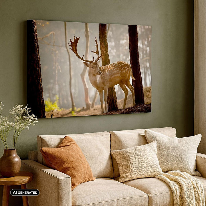 ARTTOR Bilder auf Leinwand 100x70cm Leinwandbild Kitz Hirsch Tier wild Gross Wanddeko Bild Schlafzim