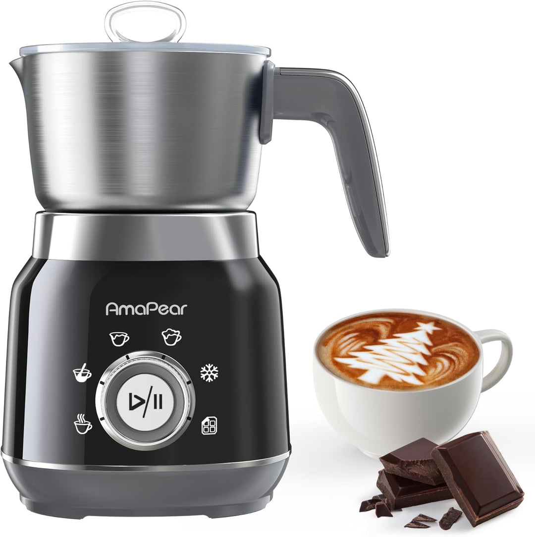 Milchaufschäumer Elektrisch 6 in 1, 500 ML Heisser & kalter Milchschaum, 630W Milchschäumer aus Edel