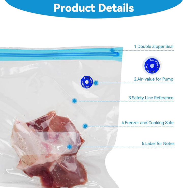 O2frepak 15er-Pack wiederverwendbare Sous-Vide-Beutel,BPA-freie Vakuumbeutel in 3 Grössen mit Pumpe