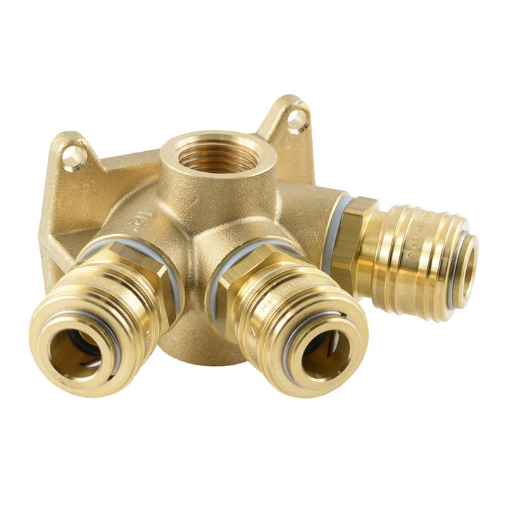 Fittingteile - Wanddose Druckluftverteiler mit 3x Druckluftkupplung NW 7,2 - G 1/2", G 1/2"