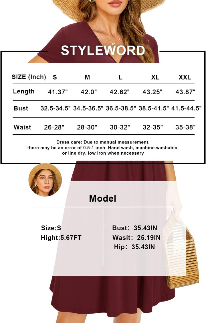 STYLEWORD Damen Sommerkleid Kurzarm V-Ausschnitt Kleider Blumenmuster Kleid Wickelkleid Mit Taschen