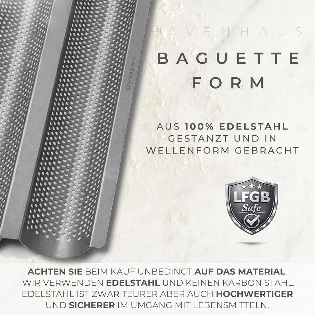 Baguette Backform Edelstahl I perforierte Baguette Backform für 3 Baguette Laibe 39 x 25cm I Baguett