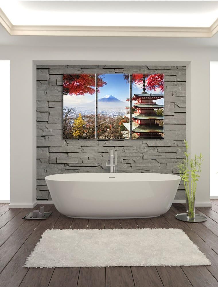 Pixxprint Japanischer Tempel im Herbst als Leinwandbild | Grösse: 3 Teilig (120x80) | Wandbild| Kuns