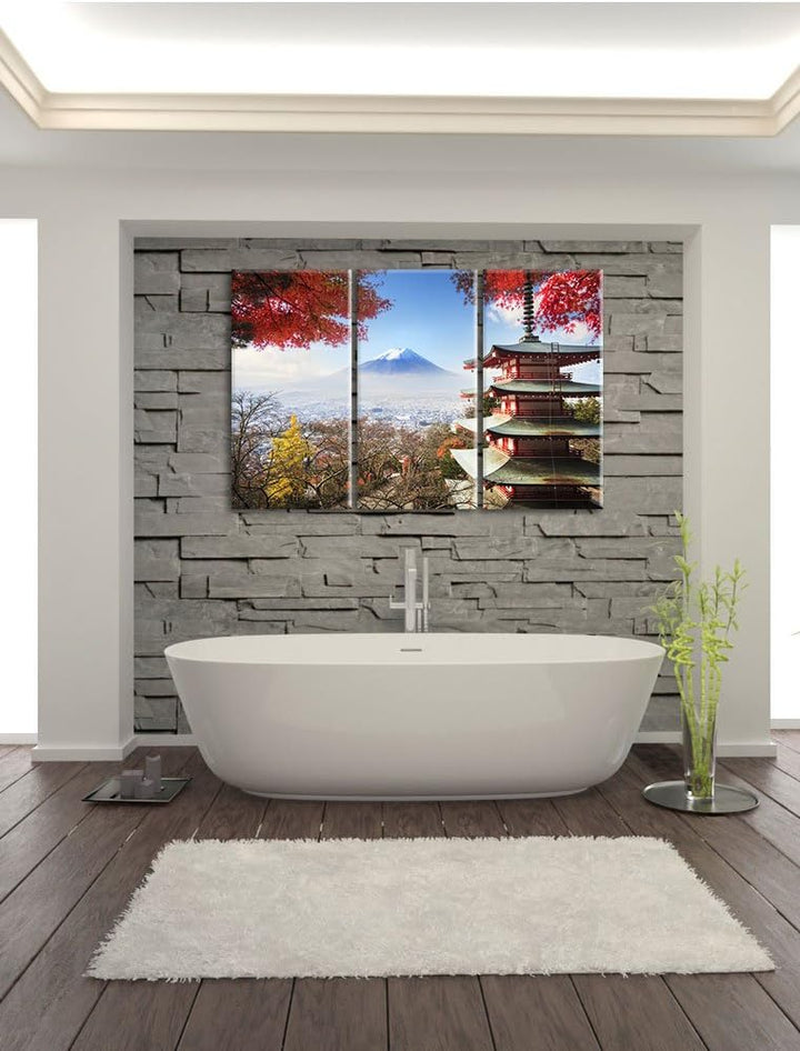 Pixxprint Japanischer Tempel im Herbst als Leinwandbild | Grösse: 3 Teilig (120x80) | Wandbild| Kuns