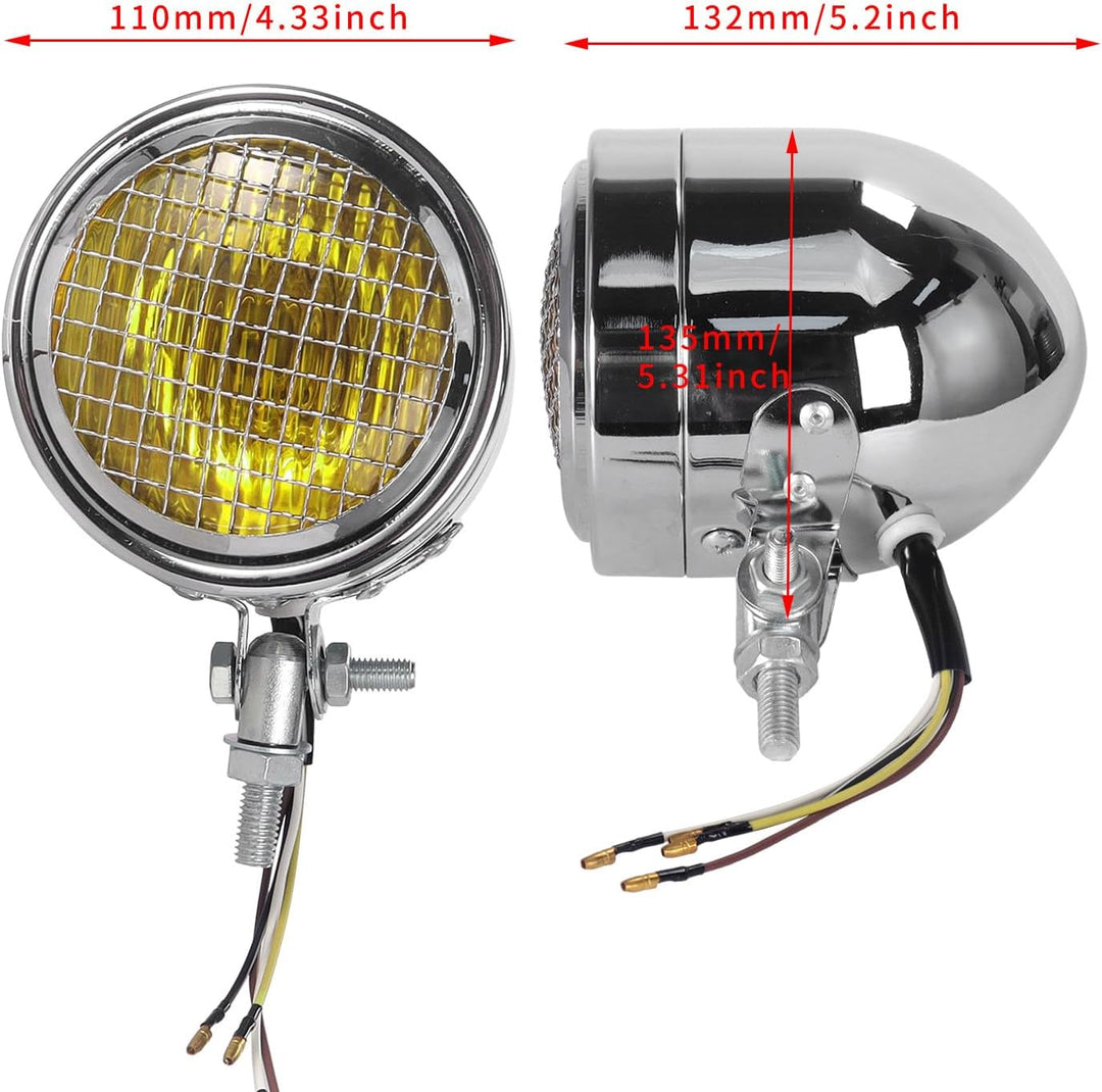 Retro Motorrad-Scheinwerfer | Lampe mit hoher Sichtbarkeit mit Schale, Leuchtmittel für Motorradsche