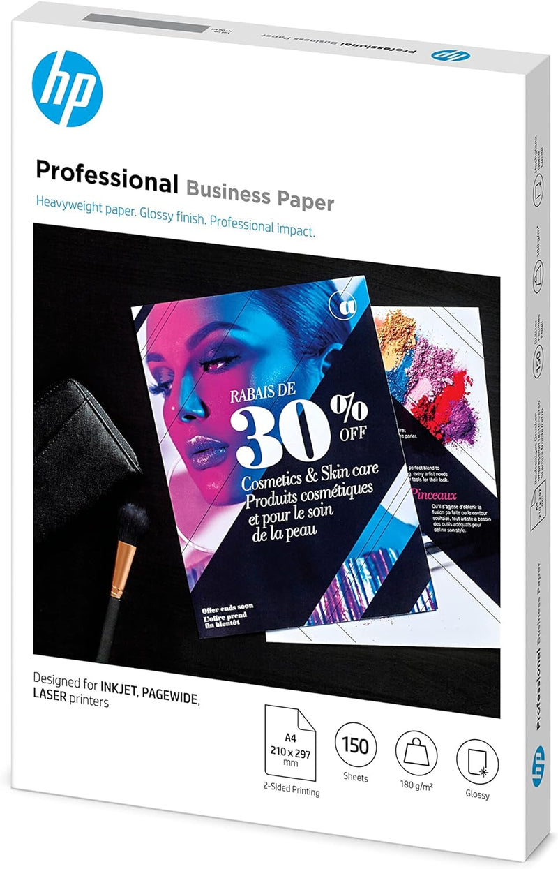 HP InkJet, PageWide und Laser Professional Business Papier (A4, 150 Blatt, glänzend 180 g/m²) glänze