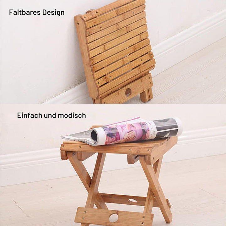 Tissting Klapphocker, Tragbarer Faltbarer Duschsitz, Bambus Hocker Badhocker Klapphocker 45x35x40cm