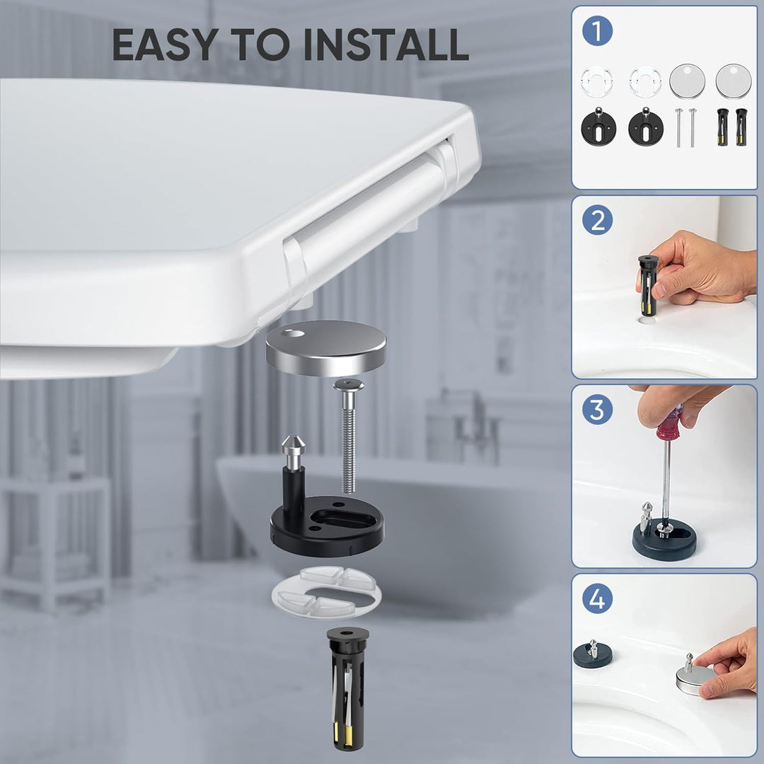 Toilettensitz, Soft Close Toilettensitze mit rutschfesten Sitzstossstangen und Metallschrauben, pass