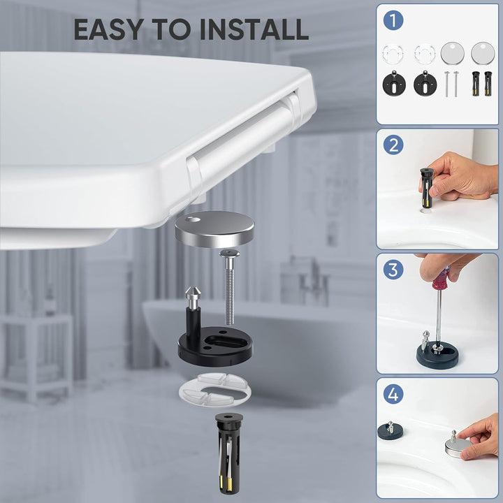 Toilettensitz, Soft Close Toilettensitze mit rutschfesten Sitzstossstangen und Metallschrauben, pass
