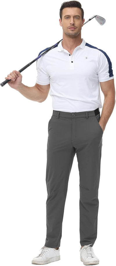 YSENTO Herren Golf Stretchhose Slim-Fit Leichte Elastische Taille Casual Sporthose Golfhose Lang mit