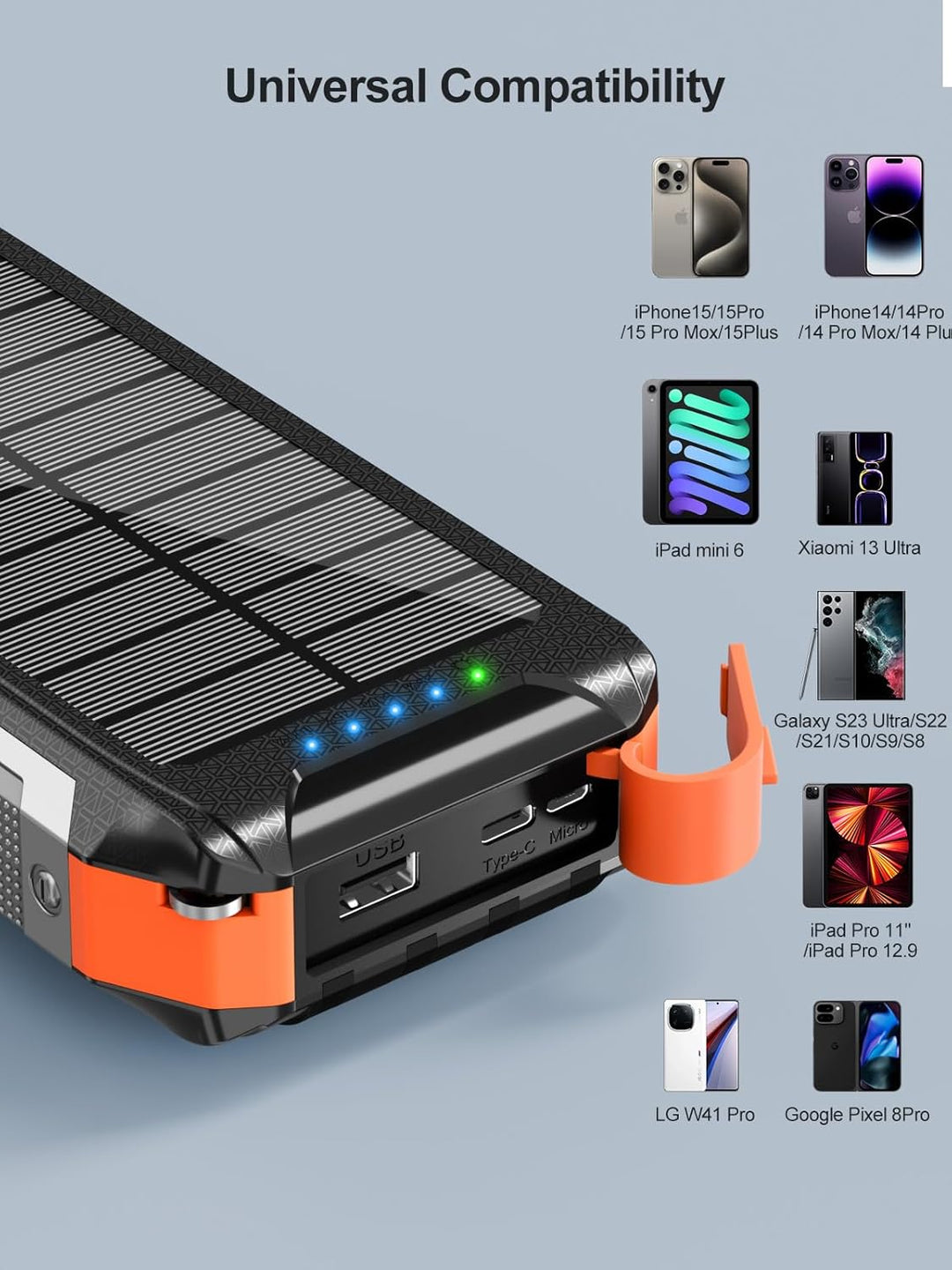 Wireless Solar Powerbank 26800mAh mit 4 Kabeln,30W Magnetische Power Bank Schnell Aufladende USB C t
