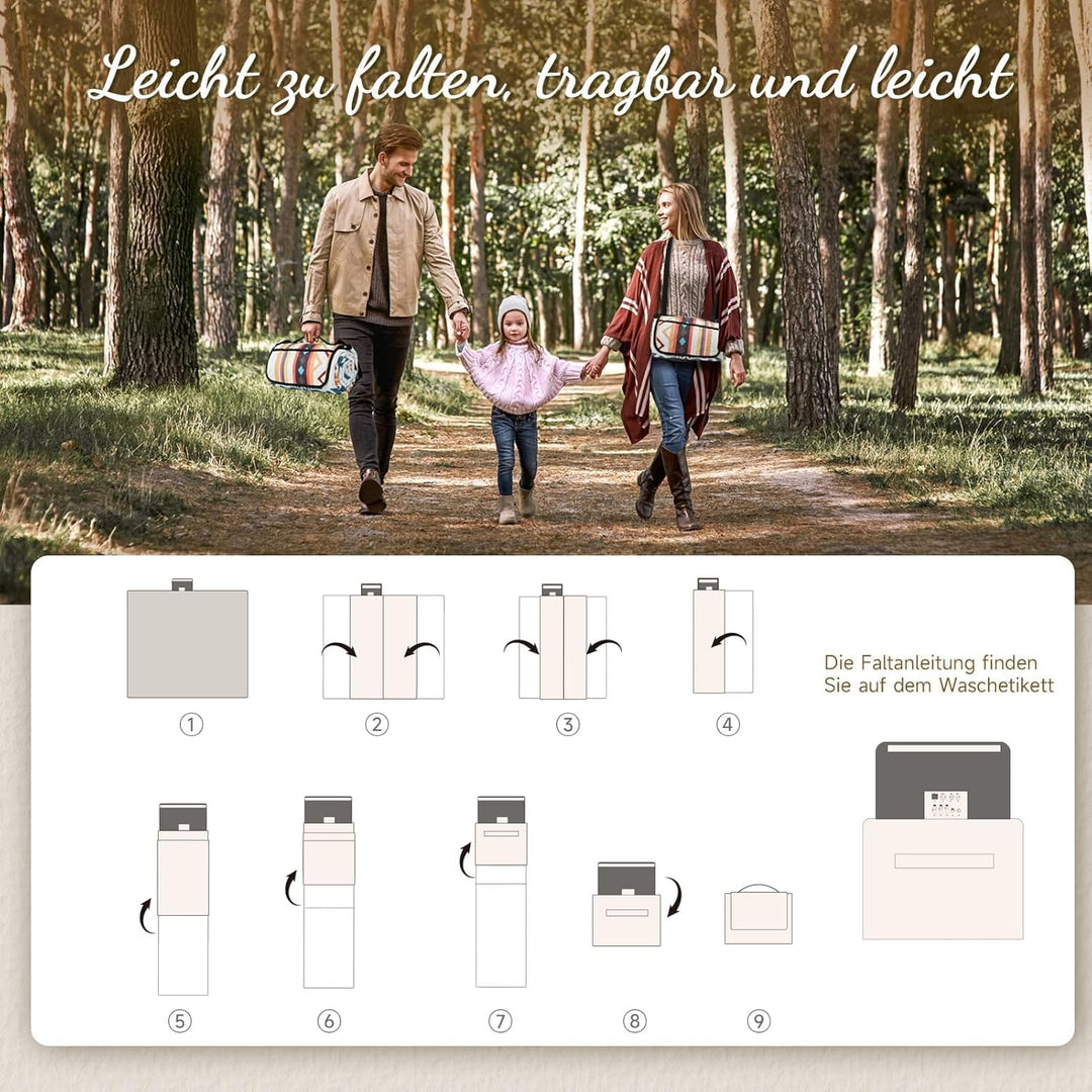 HAUSPROFI Picknickdecke Boho 200x200cm, wasserdicht & isoliert - XXL Outdoor Decke für Picknick, Str