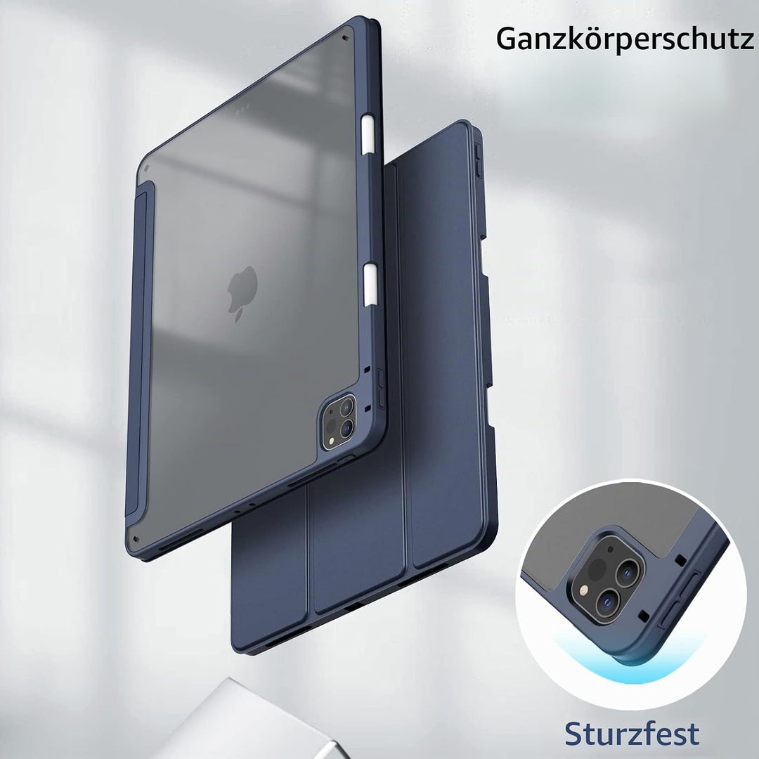 JETech Hülle für iPad Pro 12,9" 6/5/4/3 (2022/2021/2020/2018), Navy Blau | Transparente Rückseite, S