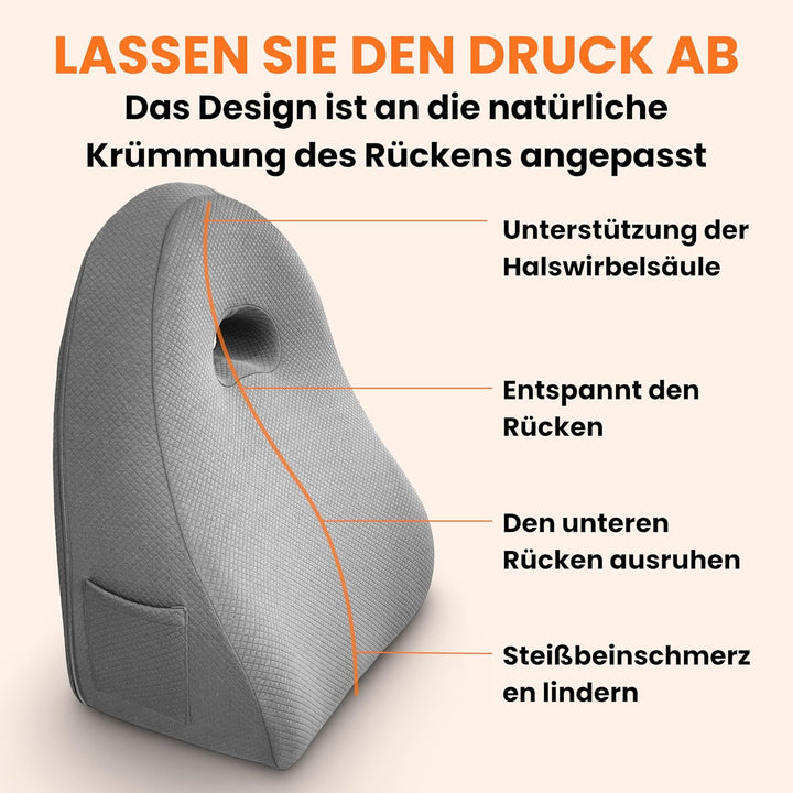 Lesekissen für Bett und Sofa – Rückenkissen Memory-Schaum – Ergonomisches Dreiecksdesign – Natürlich