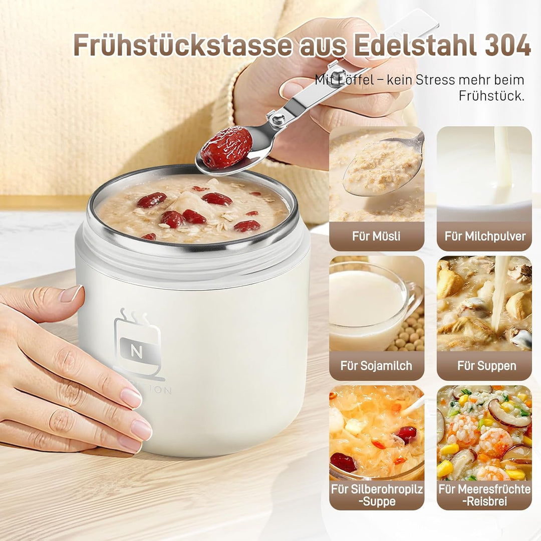 Thermobehälter für Essen 500ml, Overnight Oats Behälter aus Edelstahl, Auslaufsicherer Müslibecher m