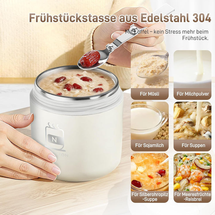 Thermobehälter für Essen 500ml, Overnight Oats Behälter aus Edelstahl, Auslaufsicherer Müslibecher m