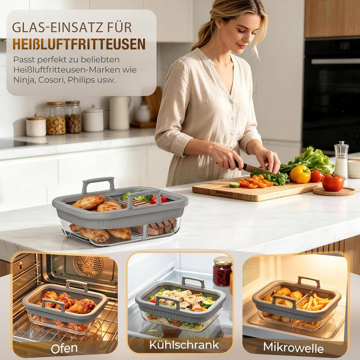 Glas Auflaufform für Ninja Foodi Heissluftfritteuse AF400EU/AF500EU/SL400EU, Airfryer Glasliner Zube