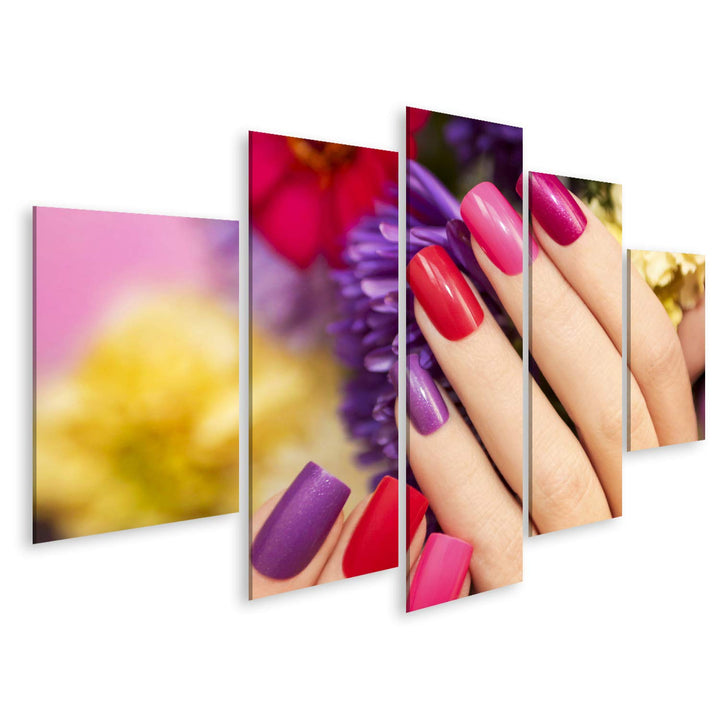 islandburner Bild auf Leinwand Nageldesign Blumen Farbiger Lack Frau Hand Bilder Wandbilder Poster 8