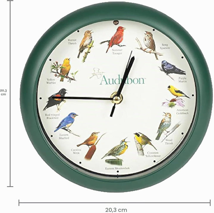 Mark Feldstein & Associates Audubon Singing Bird Wanduhr, Schreibtischuhr, 20,3 cm 8" Grün, 8" Grün