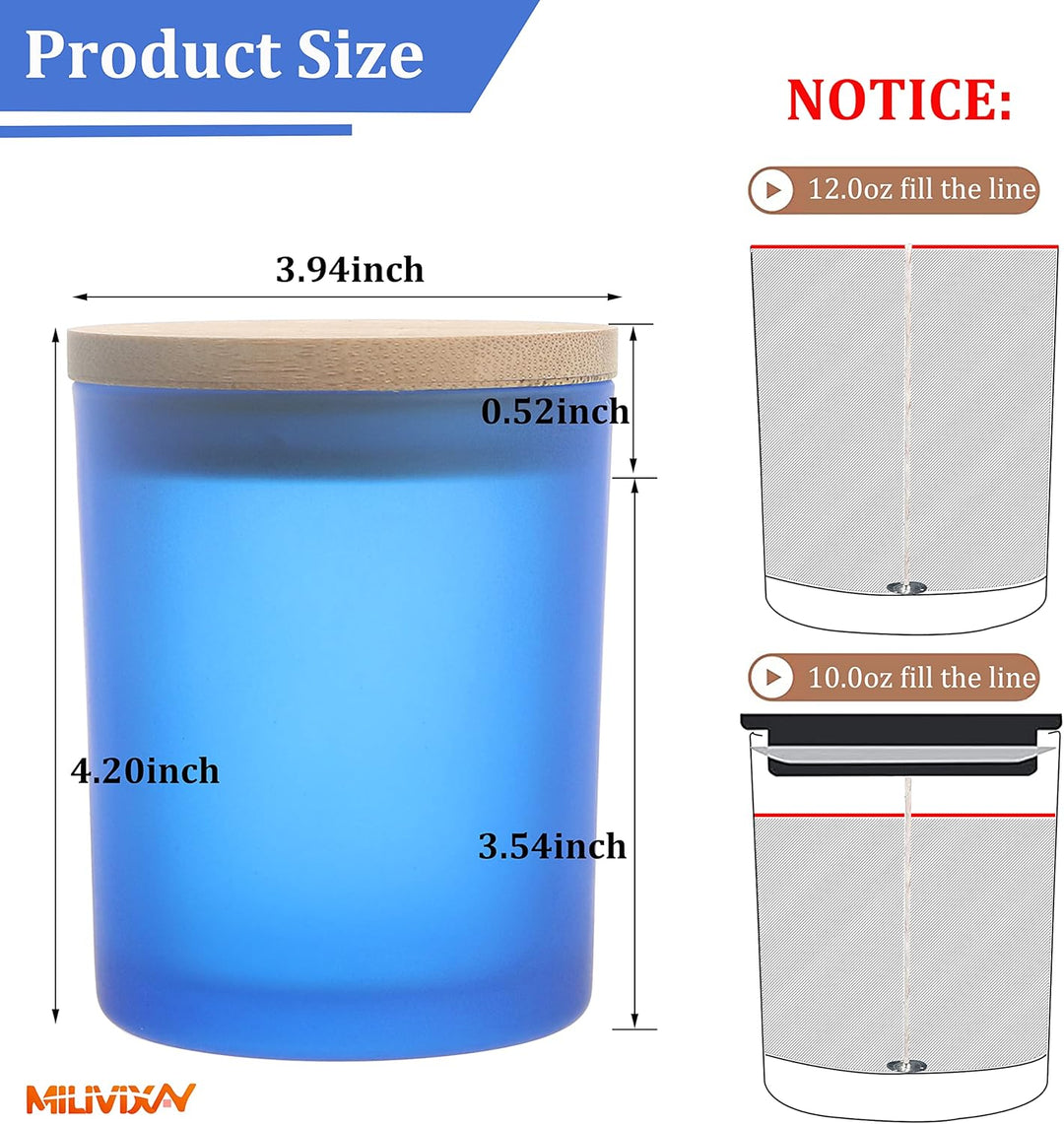 MILIVIXAY 12 Stück 340 ml Milchglas-Kerzengläser mit Deckel und Kerzenherstellungs-Sets – leere Kerz