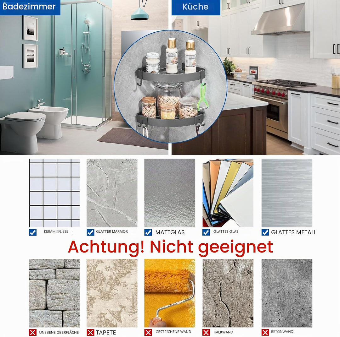 FIISAYL Duschablage Ohne Bohren Duschregal Ecke Badezimmer Organizer Badregal Duschkorb, Dusche eckr