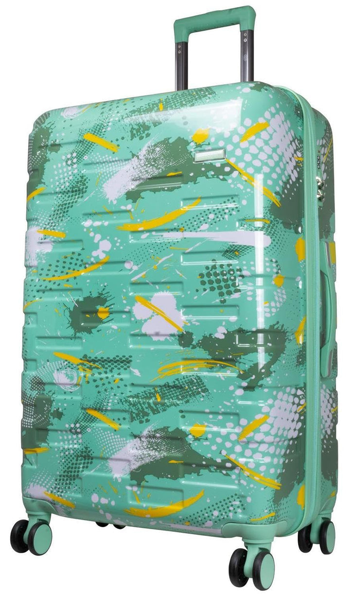 Hartschalen Koffer Trolley Cespara mit Dehnfalte mit modernem Motiv Print - Farbe Grün - Gr. XL
