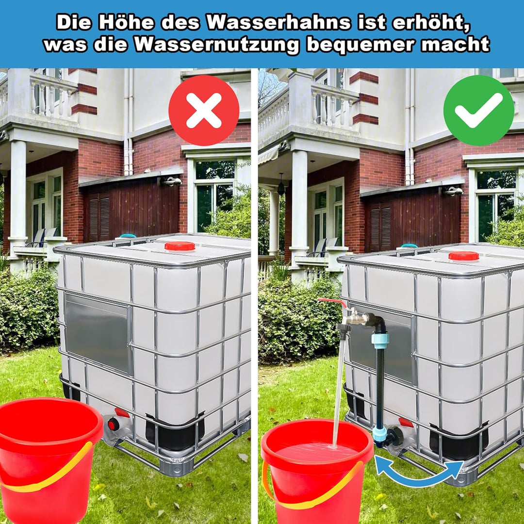 IBC Schwanenhals 3/4" Auslaufhahn, S60x6 Wasserhahn Absperrhahn 3/4 Zoll IBC Adapter für das Bequeme