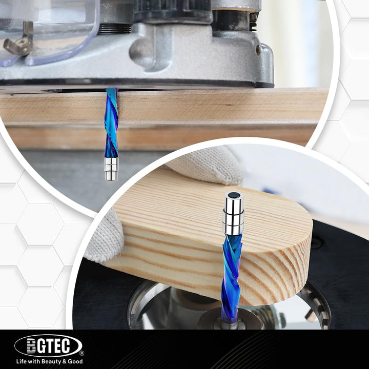 BGTEC Hartmetall-Kompression Spiralbündiger Frässtift,6.35mm bündige Verkleidung Oberfräsen-Bits Nan
