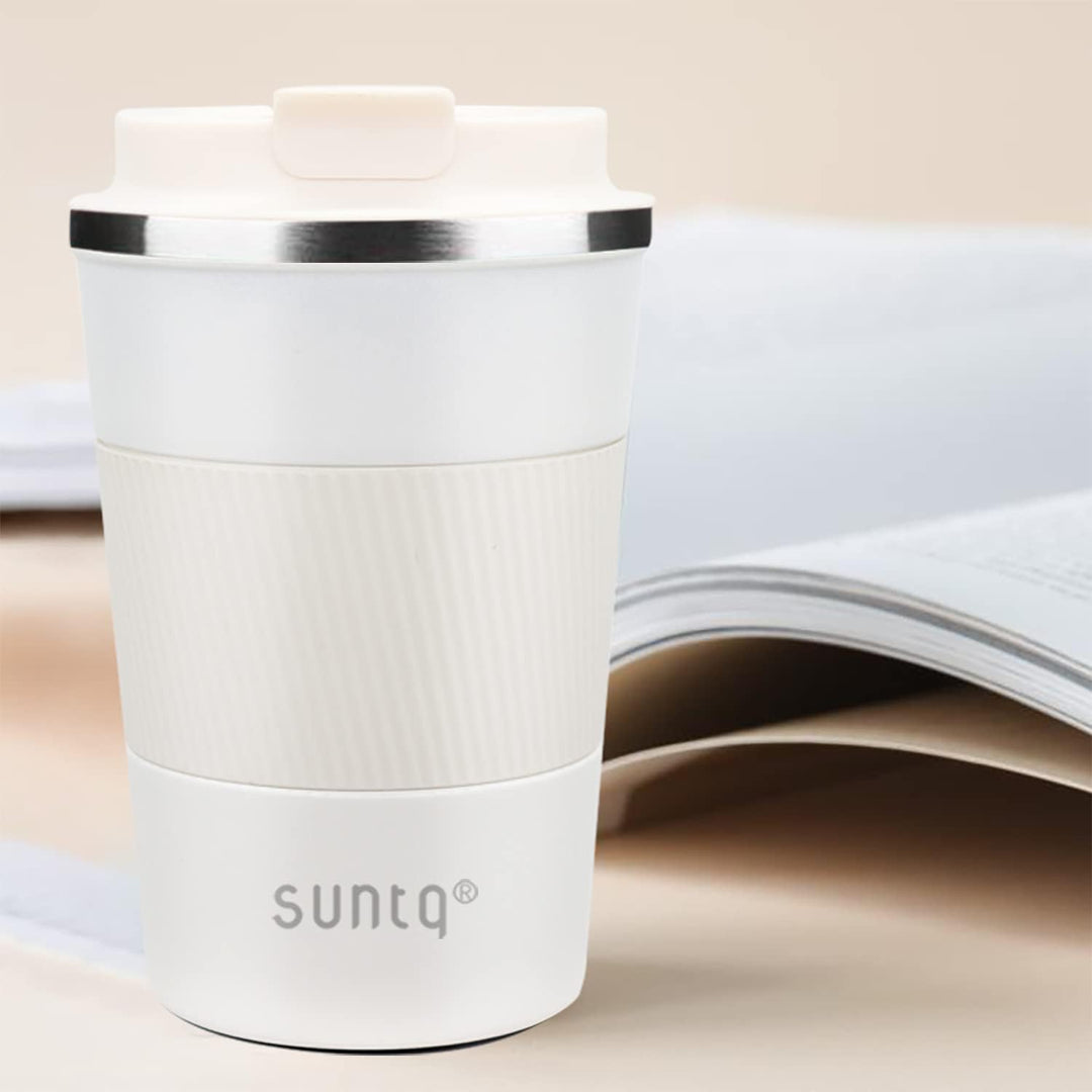 SUNTQ Kaffeebecher to go Thermo aus Edelstahl 380ml Thermobecher mit Gummierte Manschette Doppelwand