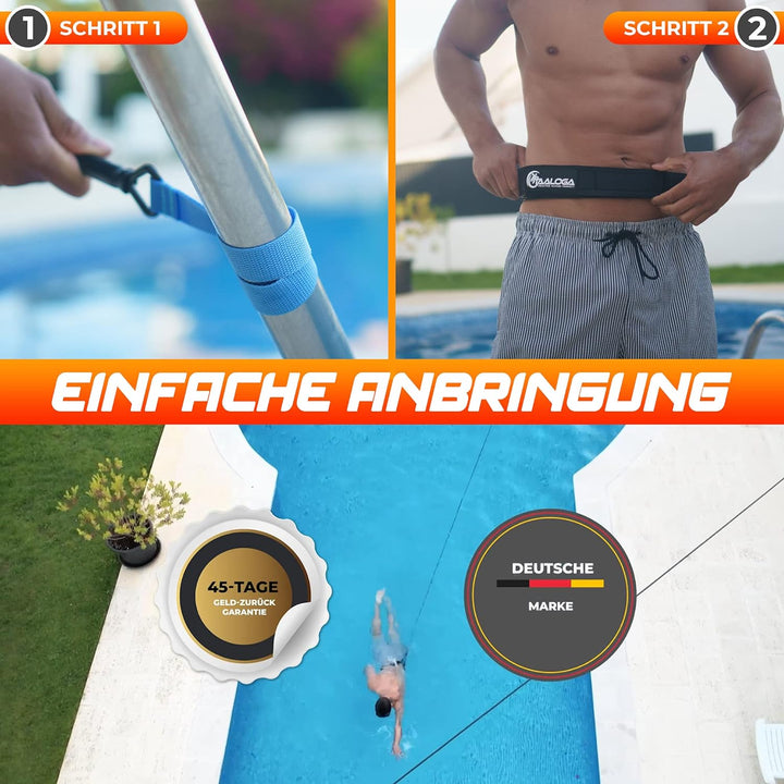 TAALOGA® Schwimmgurt | Schwimmen an der Stelle ohne Gegenstromanlage | Schwimmwiderstandseil für Spo