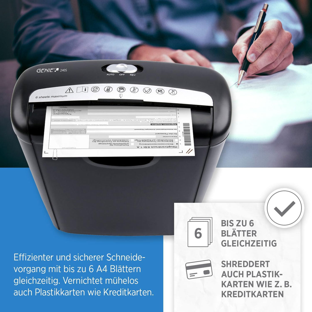 Genie 240S Profi Aktenvernichter Streifenschnitt | Aktenschredder bis zu 6 Blatt | Sicherheitsstufe