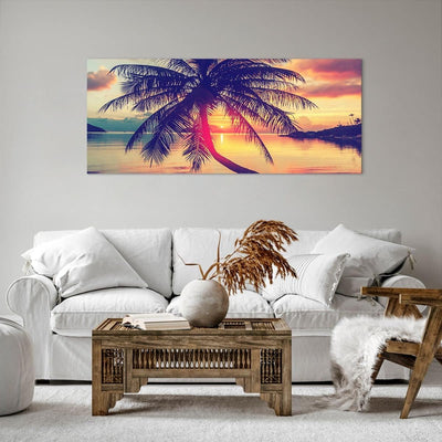 Wandbilder Dekoration Wohnzimmer Meer Strand Palme Panorama Bilder auf Leinwand 120x50cm Leinwandbil