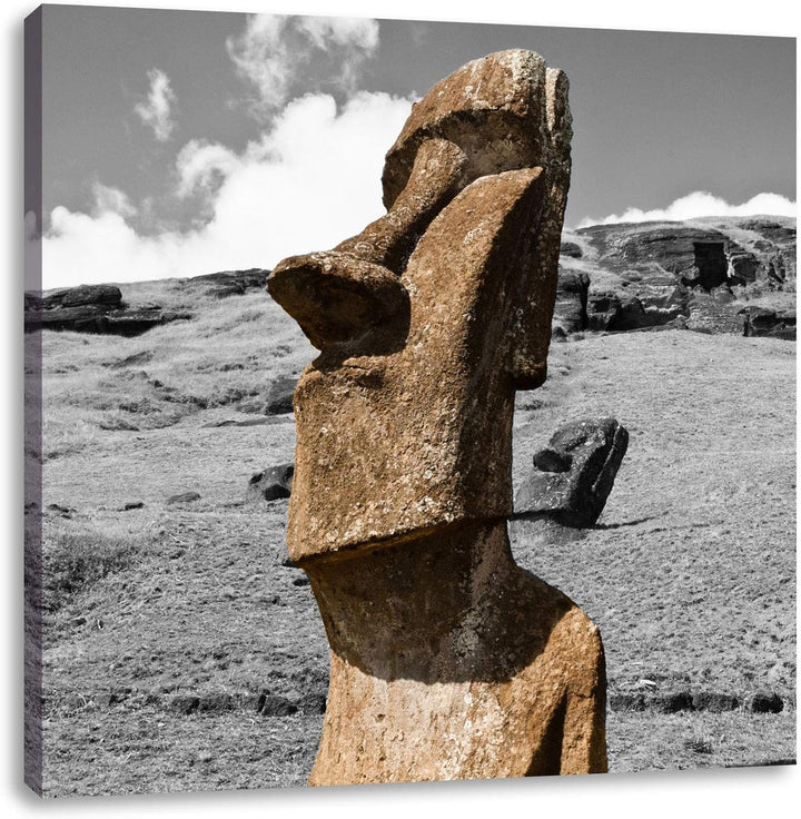 Pixxprint Moai Statue auf den Osterinseln als Leinwandbild/Grösse: 70x70 cm/Wandbild/Kunstdruck/fert