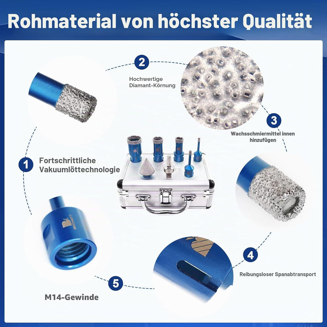 Diamantbohrer Fliesenbohrer Set -6/6/20/25/35 mm Diamantbohrer für Porzellan Fliese Granit Marmor Tr