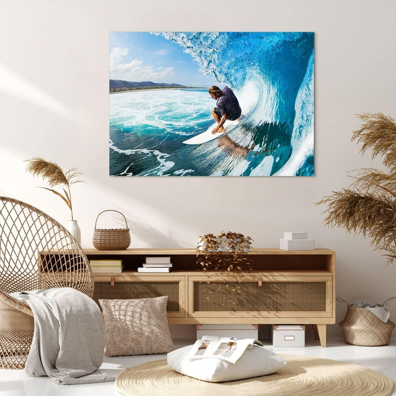 Bilder auf Leinwand 100x70cm Leinwandbild Surfen Surfer Ozean Welle Gross Wanddeko Bild Schlafzimmer