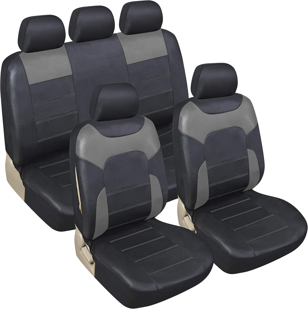 Upgrade4cars Auto-Sitzbezüge Set Leder-Optik Universal Grau | Auto-Schonbezüge Set für Sommer &amp; Wint