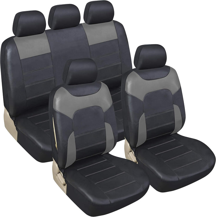 Upgrade4cars Auto-Sitzbezüge Set Leder-Optik Universal Grau | Auto-Schonbezüge Set für Sommer &amp; Wint