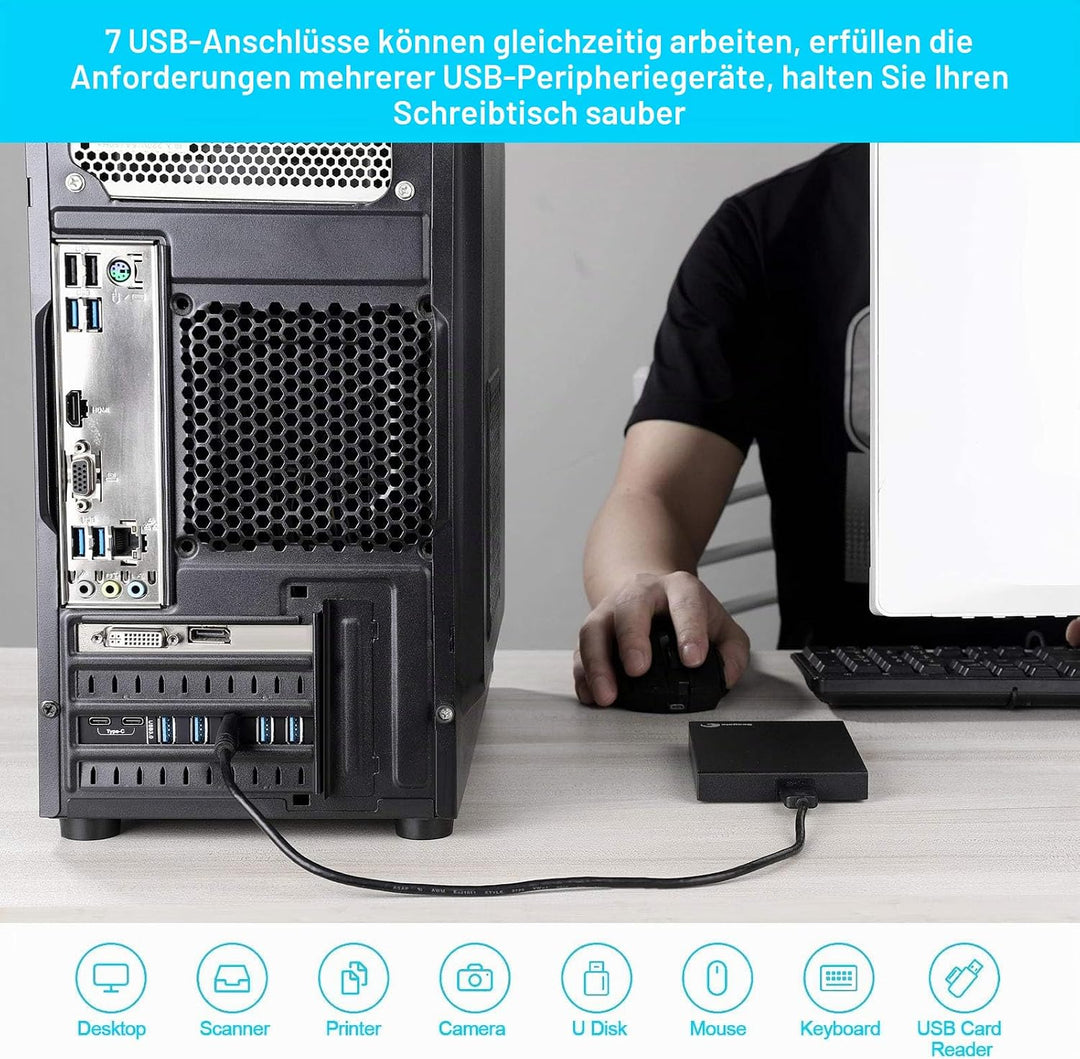 ULANSEN PCI-E-auf-7-Port-(Typ C (2), Typ A (5)) USB 3.0 HUB, Interne Erweiterungskarte, Contronller-