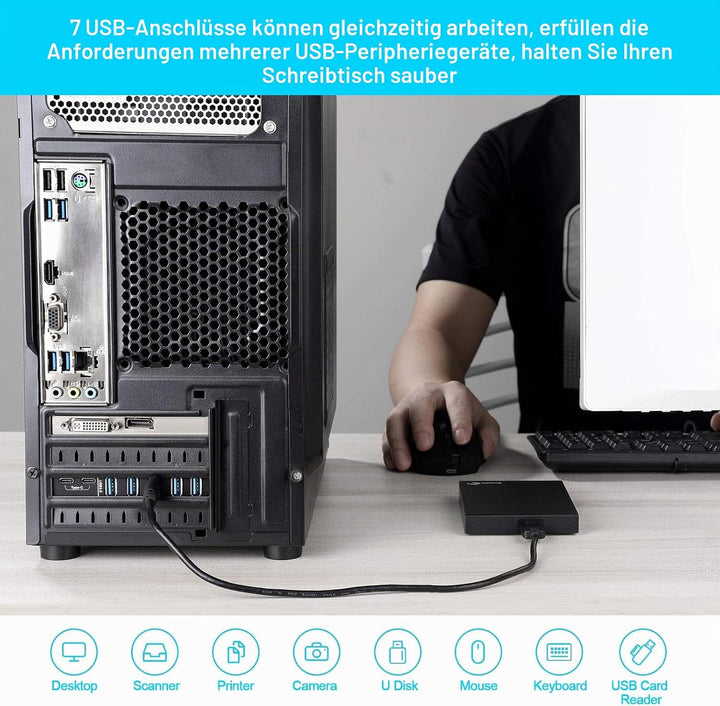 ULANSEN PCI-E-auf-7-Port-(Typ C (2), Typ A (5)) USB 3.0 HUB, Interne Erweiterungskarte, Contronller-