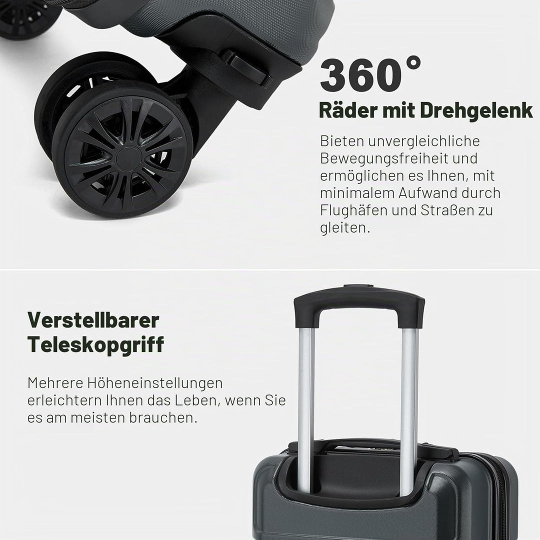 KONO Koffer Klein 16 Zoll Leicht ABS+PC Hartschalenkoffer mit Zahlenschloss Reisekoffer mit 4 Rollen