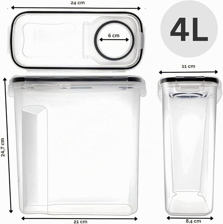 Müsli-Aufbewahrungsbehälter, 4 l, luftdichter Klappdeckel, BPA-frei, transparenter Kunststoff mit Et